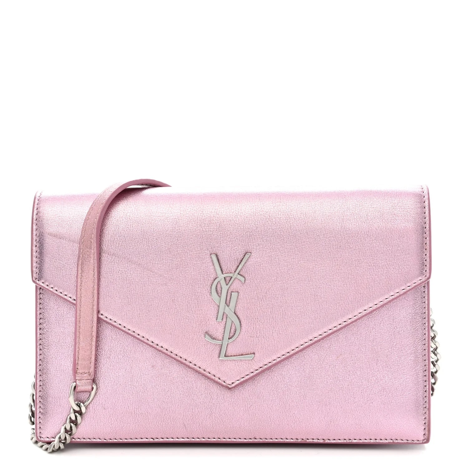 Saint Laurent — Metallic Envelope Chain Wallet New Azalea — Handbag — resale