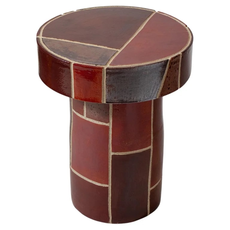 Ethan Streicher, Streicher Goods — Solid Stoneware Red Patchwork Side With Hand-Carved Mosaic Surface — Furniture — resale