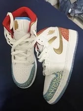 Jordan — Jordan Air 1 Mid SS White Gold Animal Print Basketball — Sneaker — resale