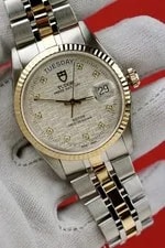 Tudor — Tudor Prince Date + Day 18k Gold #76213 Silver Diamond Linen W/ Punched Papers — Watch — resale