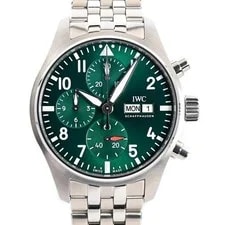IWC — IWC Pilots Chronograph 41mm Stainless Steel Bracelet Green Arabic Dial IW388104 — Watch — resale