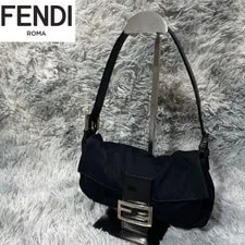 Fendi — Fendi Mamma Baguette Cotton Flap Closure Logo From Japan — Handbag — resale