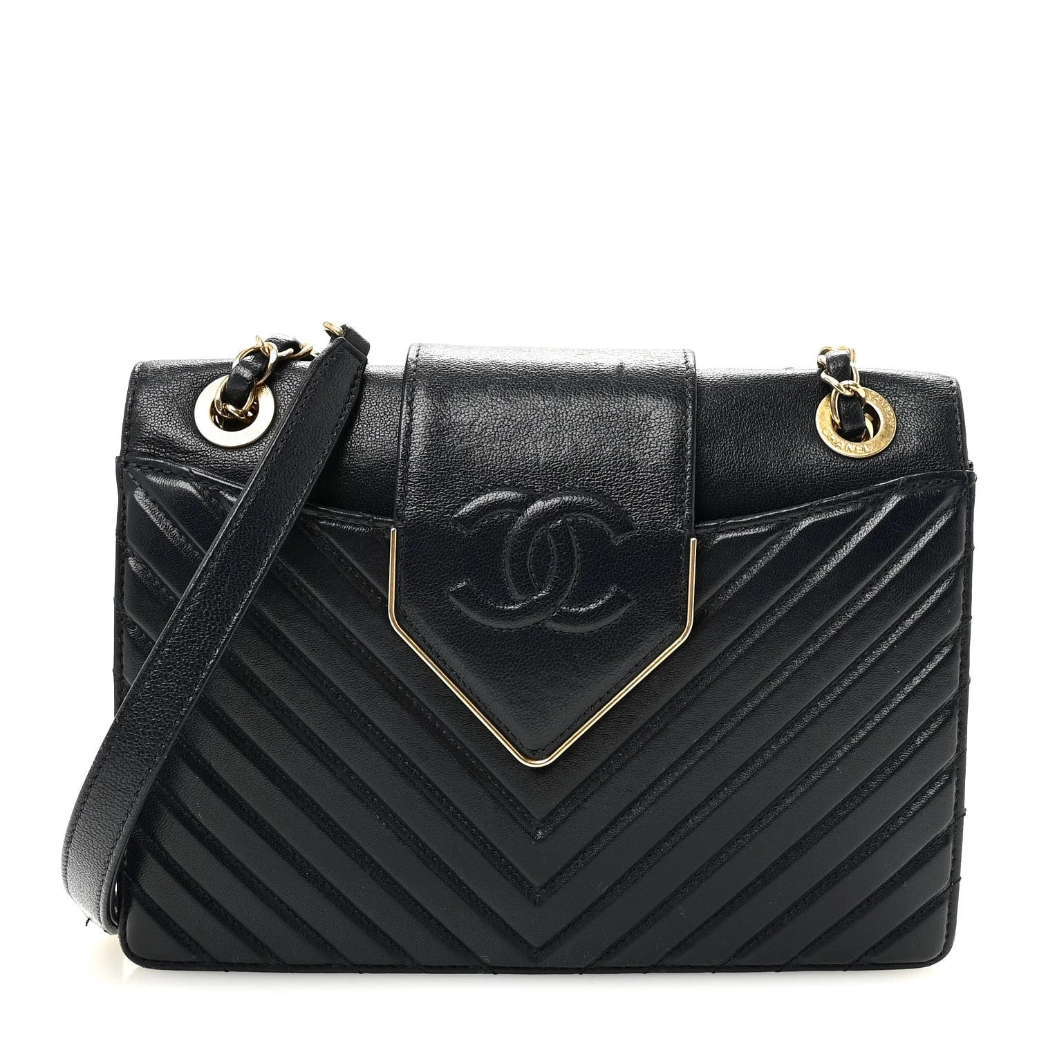 Chanel — Shiny Chevron Collar and Tie Flap — Handbag — resale