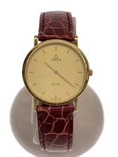 Omega — Omega Quartz Wrist Analog 18k Leather GLD BRW External Belt — Watch — resale