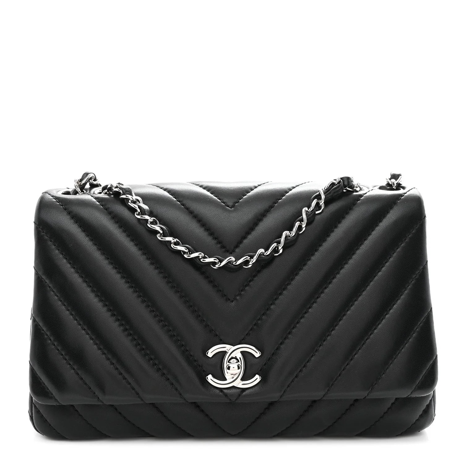 Chanel — Surpique Chevron Medium Single Flap — Handbag — resale