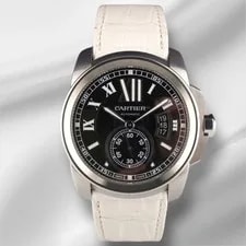 Cartier — Cartier Calibre 42mm Black Dial Stainless Steel Leather Band 3389 — Watch — resale