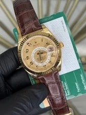 Rolex — Open Date Rolex SkyDweller Champagne Arabic Dial on Leather 326138 Card — Watch — resale