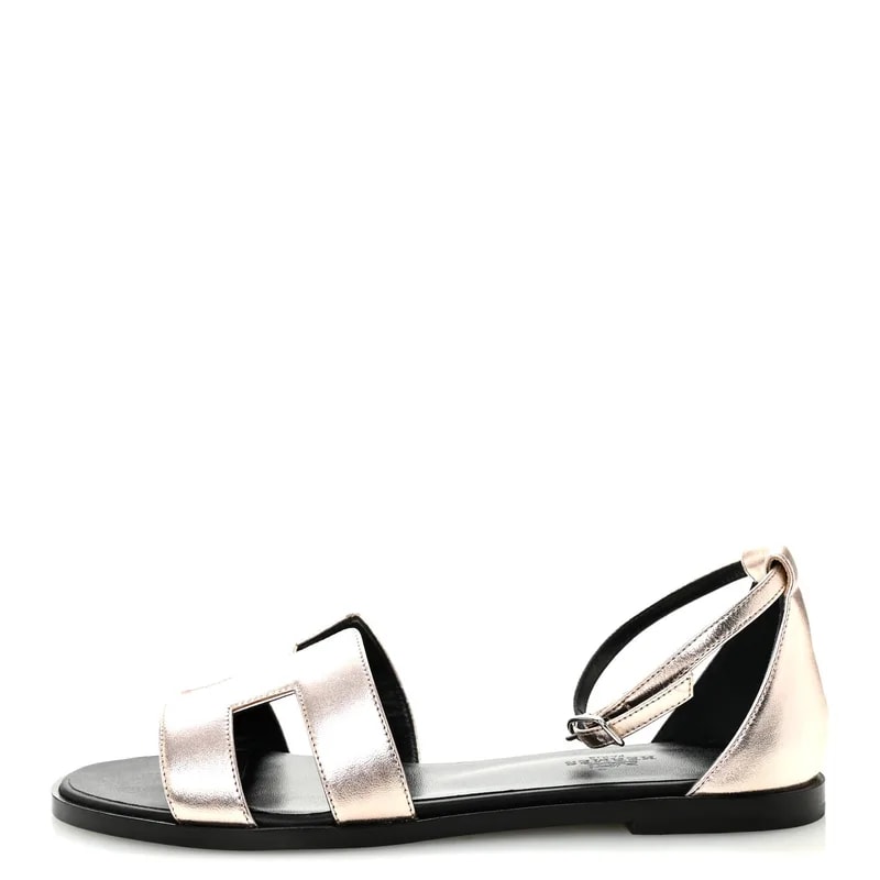 Hermès — Metallic Santorini 37.5 Doré — Designer Shoe — resale
