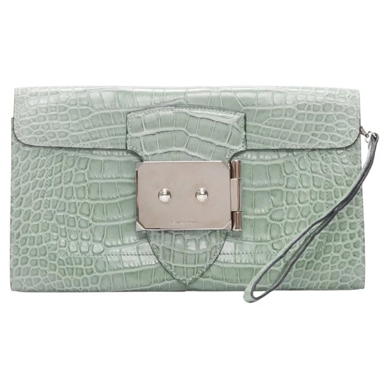 Hermès — Hermes Goodlock Porosus Scaled PHW Push Clasp Wrist — Handbag — resale