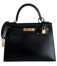 Noir — Hermes Kelly 28 Sellier Box — Handbag — resale