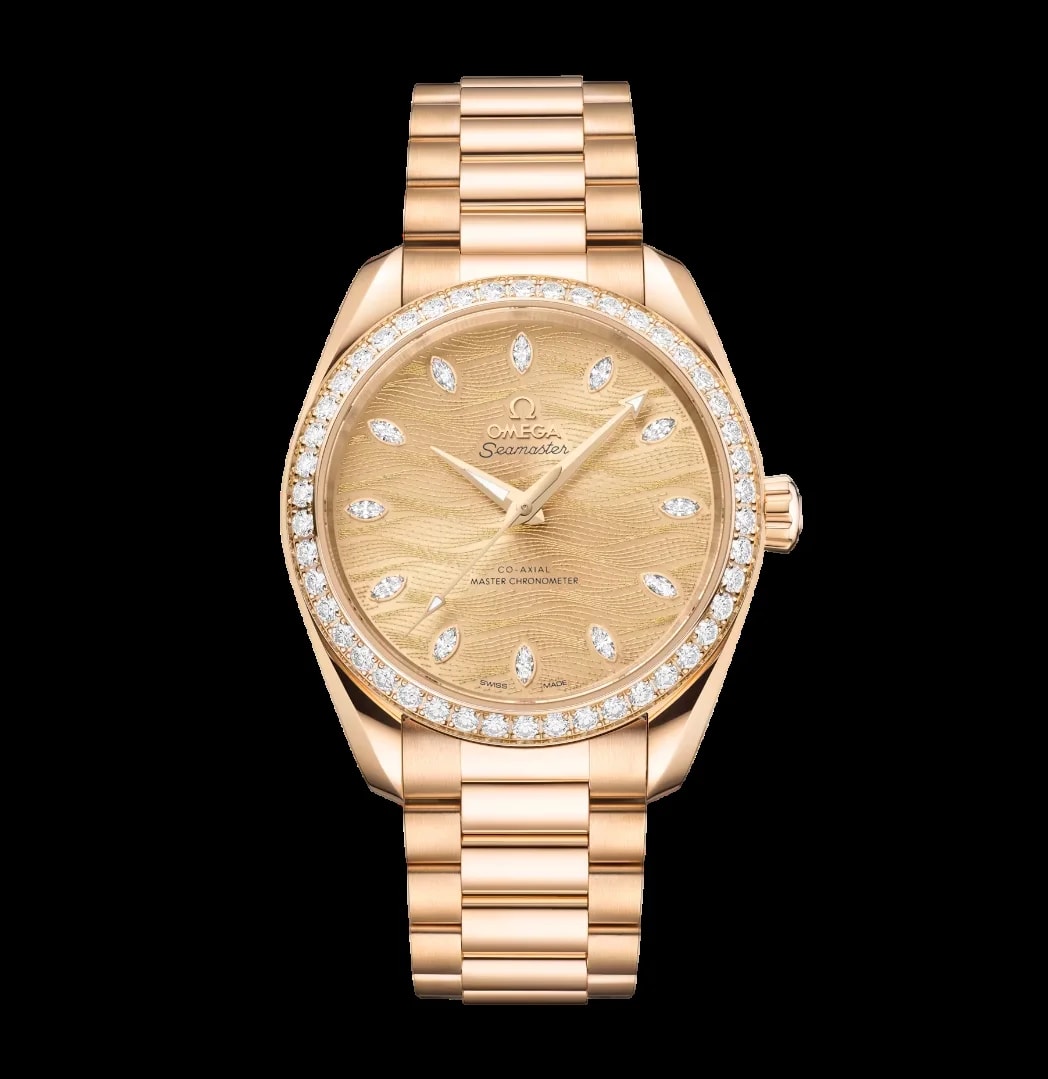 Worldofluxuryus — Omega Seamaster Aqua Terra 18K Moonshine™ Gold & Diamonds — Watch — resale