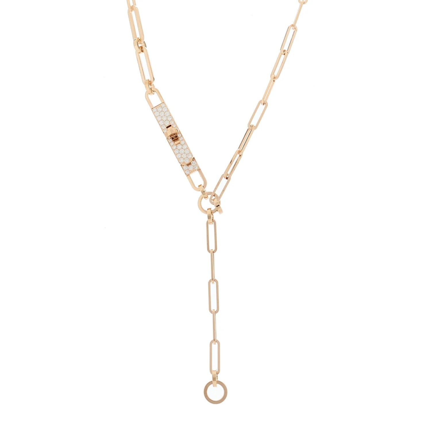 Hermès — 18K Rose Gold Pave Kelly Chaine Lariat SH — Jewelry — resale