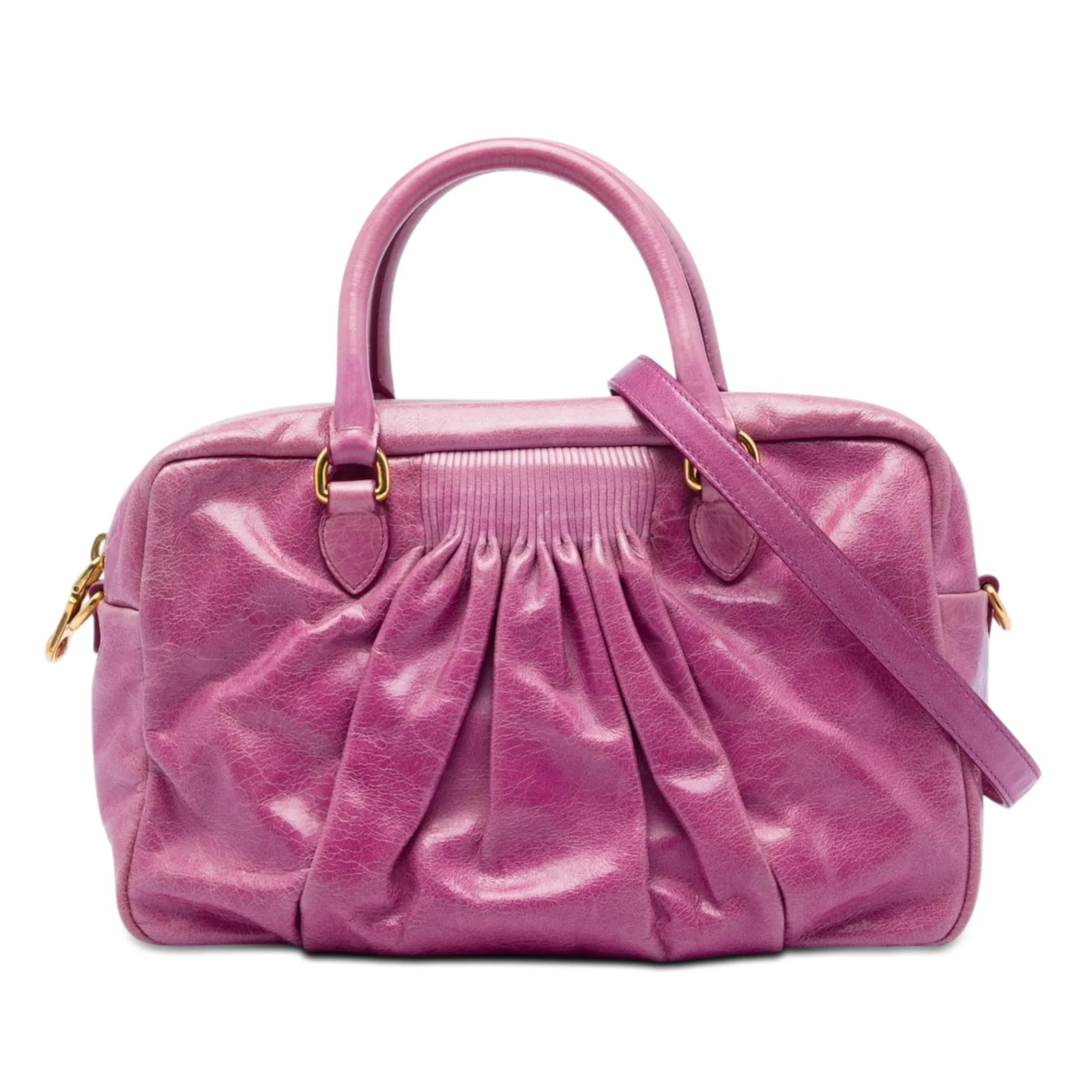 Miu Miu — Vitello Lux Shirring Bauletto Satchel — Handbag — resale