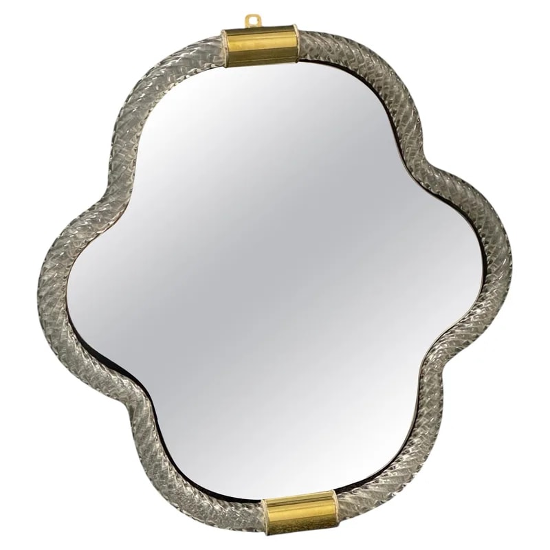 Beautiful Clear Twisted Murano Glass and Brass Wall Mirror by Barovier e Toso — decorative_object — resale