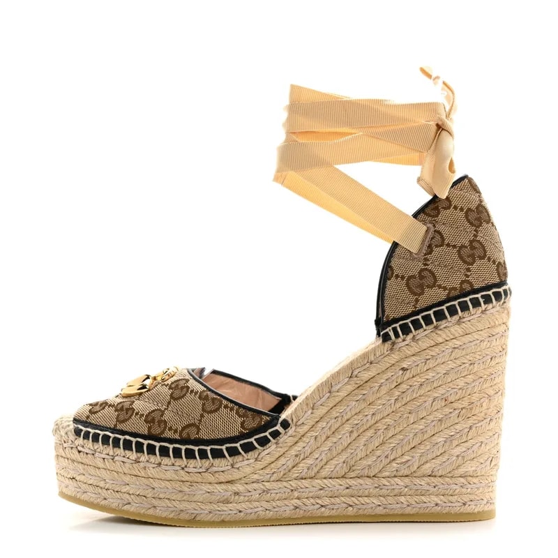 Gucci — Monogram Matelasse GG Marmont Ankle Wrap Platform 35/120mm Espadrille Wedges 39.5 Storm — Designer Shoe — resale
