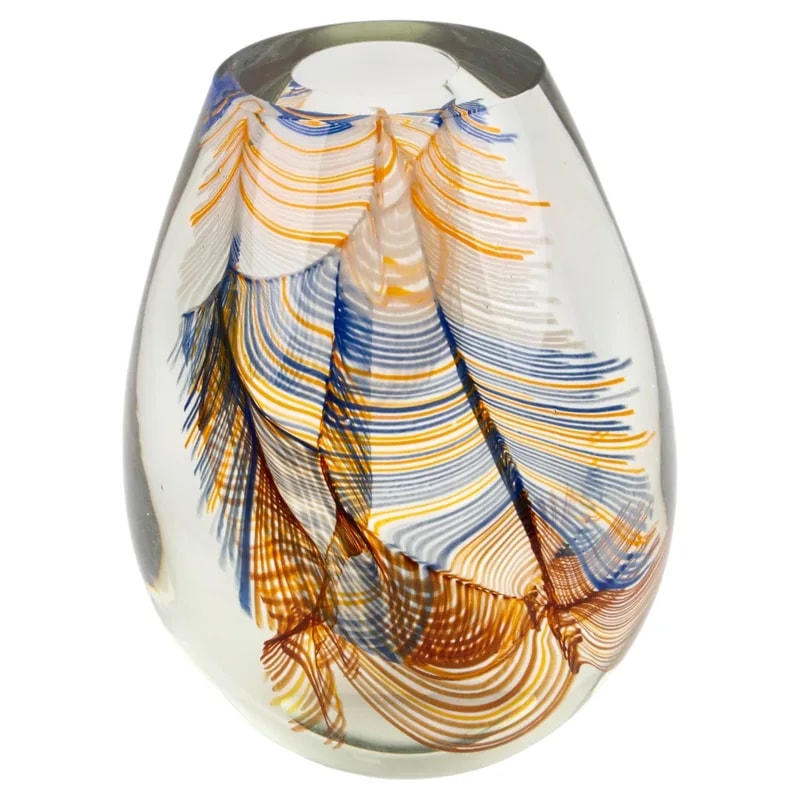 Stephen Smyers Modern Blown Art Glass Vase Abstract Feather Design, Circa 1970 — decorative_object — resale