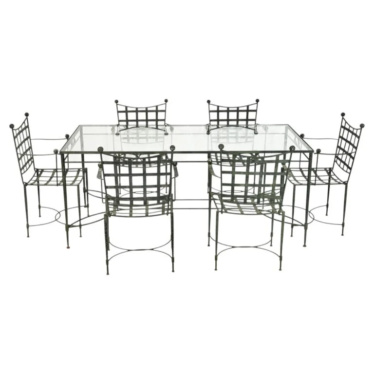 Mario Papperzini, Salterini — Mario Papperzini for Salterini Iron Patio Dining Set, 6 & Matching — Furniture — resale