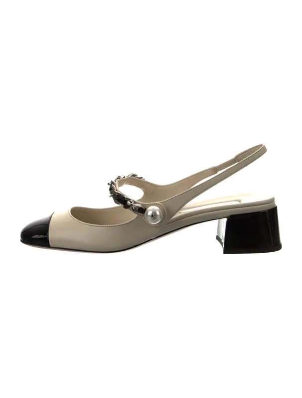 Miu Miu — Chain-Link Accents Slingback — Designer Shoe — resale