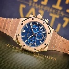 Audemars Piguet — Unworn Audemars Piguet Royal OAK 38MM Chrono 18K Rose Gold Blue Dial Warranty — Watch — resale