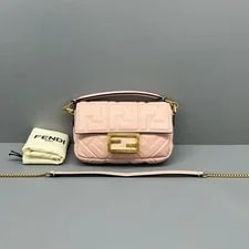 Fendi — Fendi Embossed Metallic Baguette Mini Chain Crossbody — Handbag — resale