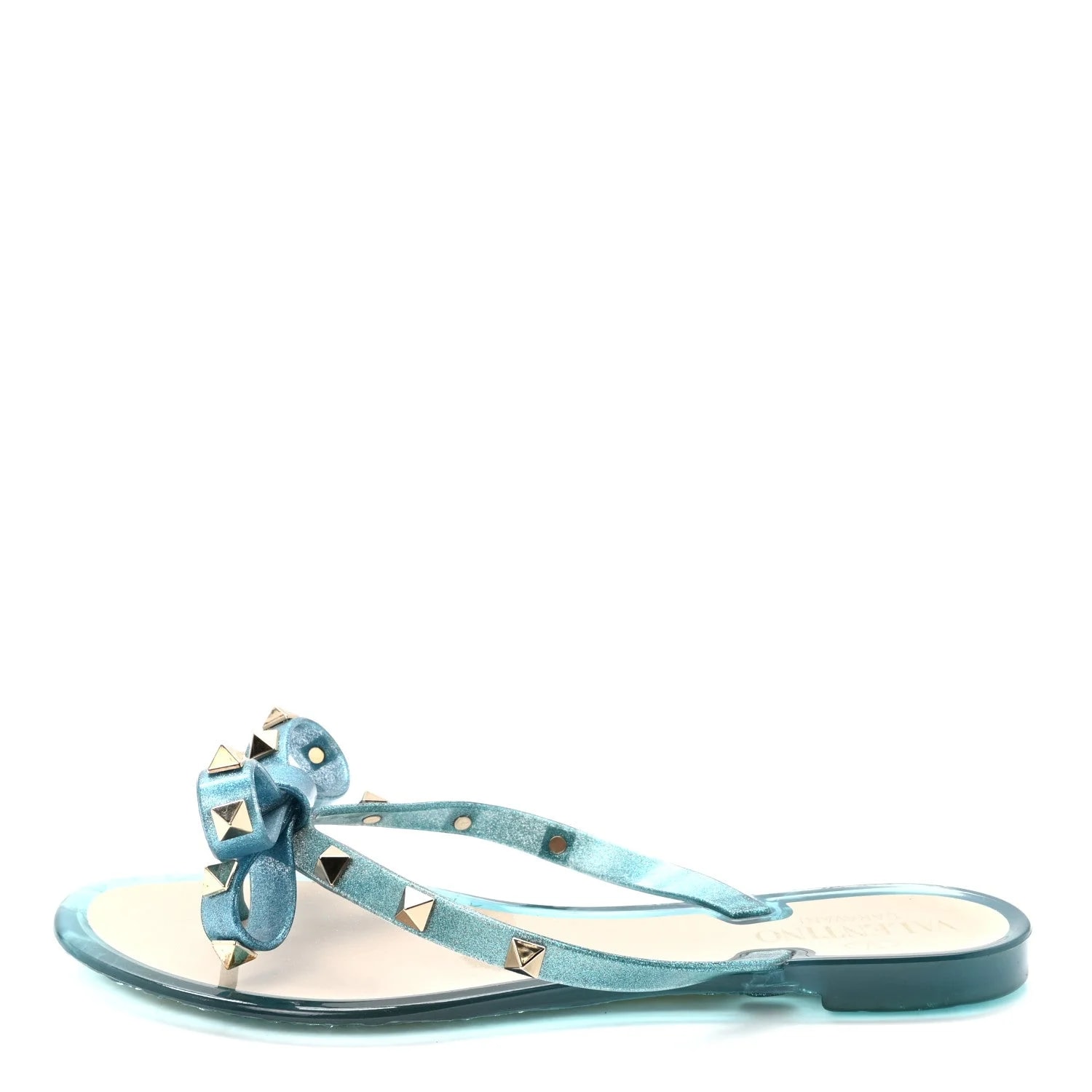 Valentino Garavani — Jelly Glitter Rockstud Bow Thong 36 Cerulean — Designer Shoe — resale