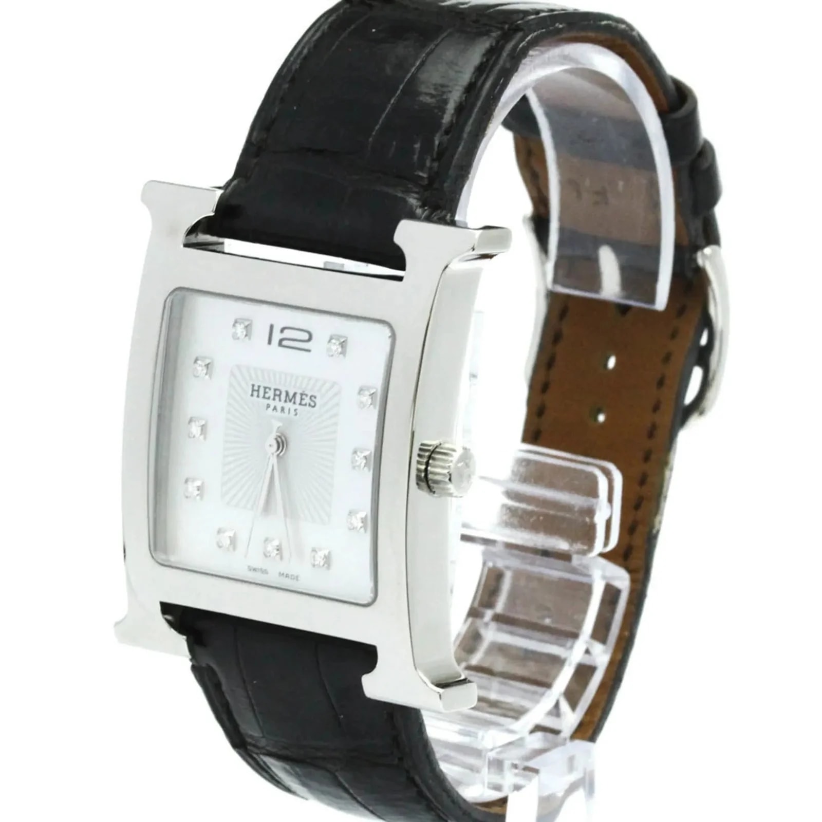 Hermès — Hermes Heure H Quartz Stainless Steel and Alligator With Diamond Markers and Mother of Pearl — Watch — resale