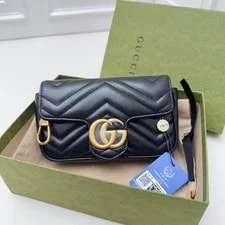 Gucci — New Gucci GG Marmont Super Mini Chevron Chain Crossbody GHW — Handbag — resale