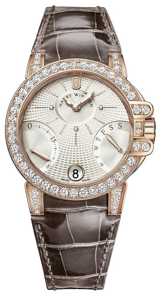 Worldofluxuryus — Harry Winston Ocean Biretrograde 18K Rose Gold Diamonds — Watch — resale
