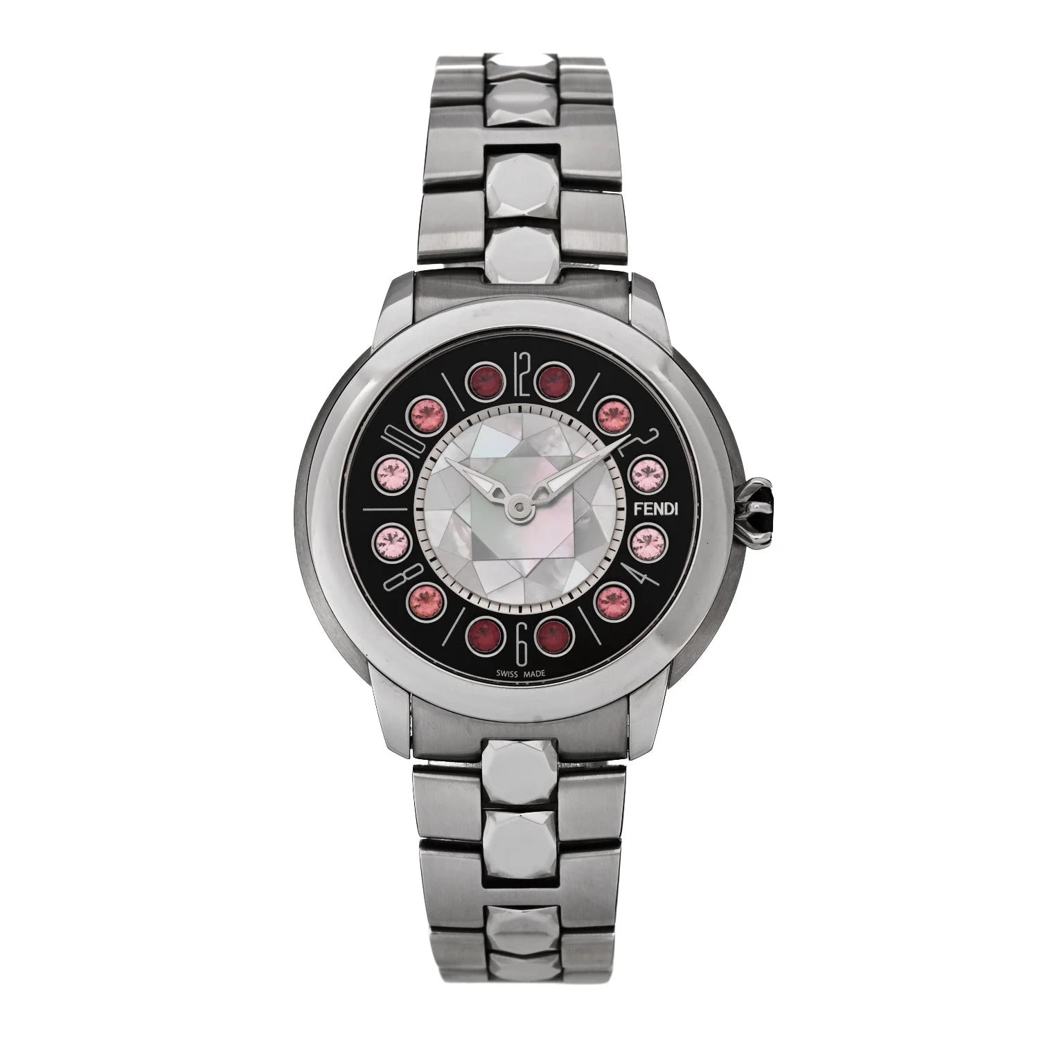 Fendi — Stainless Steel Mother of Pearl Topaz Spinel 38mm Ishine Rotating Gem Two Tone Quartz Black — Watch — resale