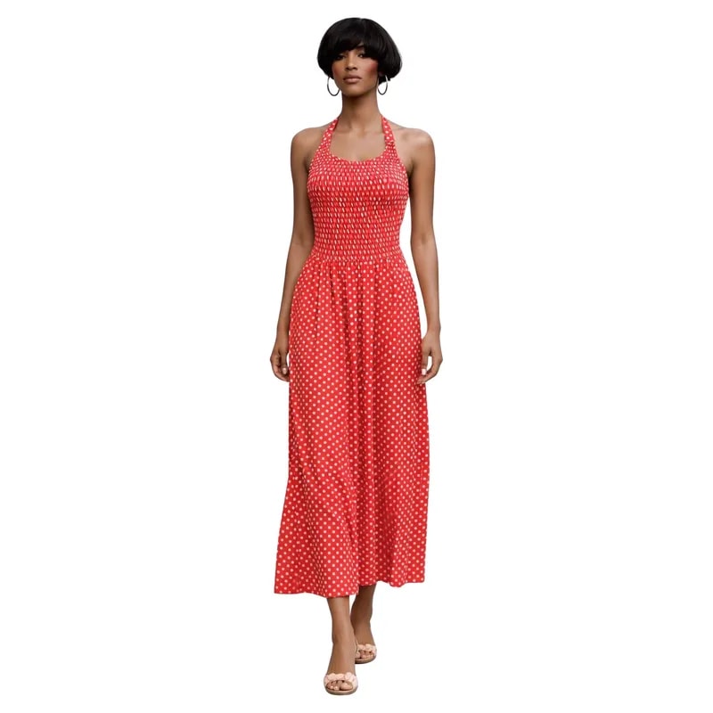 1970s Red Polka Dot Halter Neck Maxi Dress — Clothing — resale