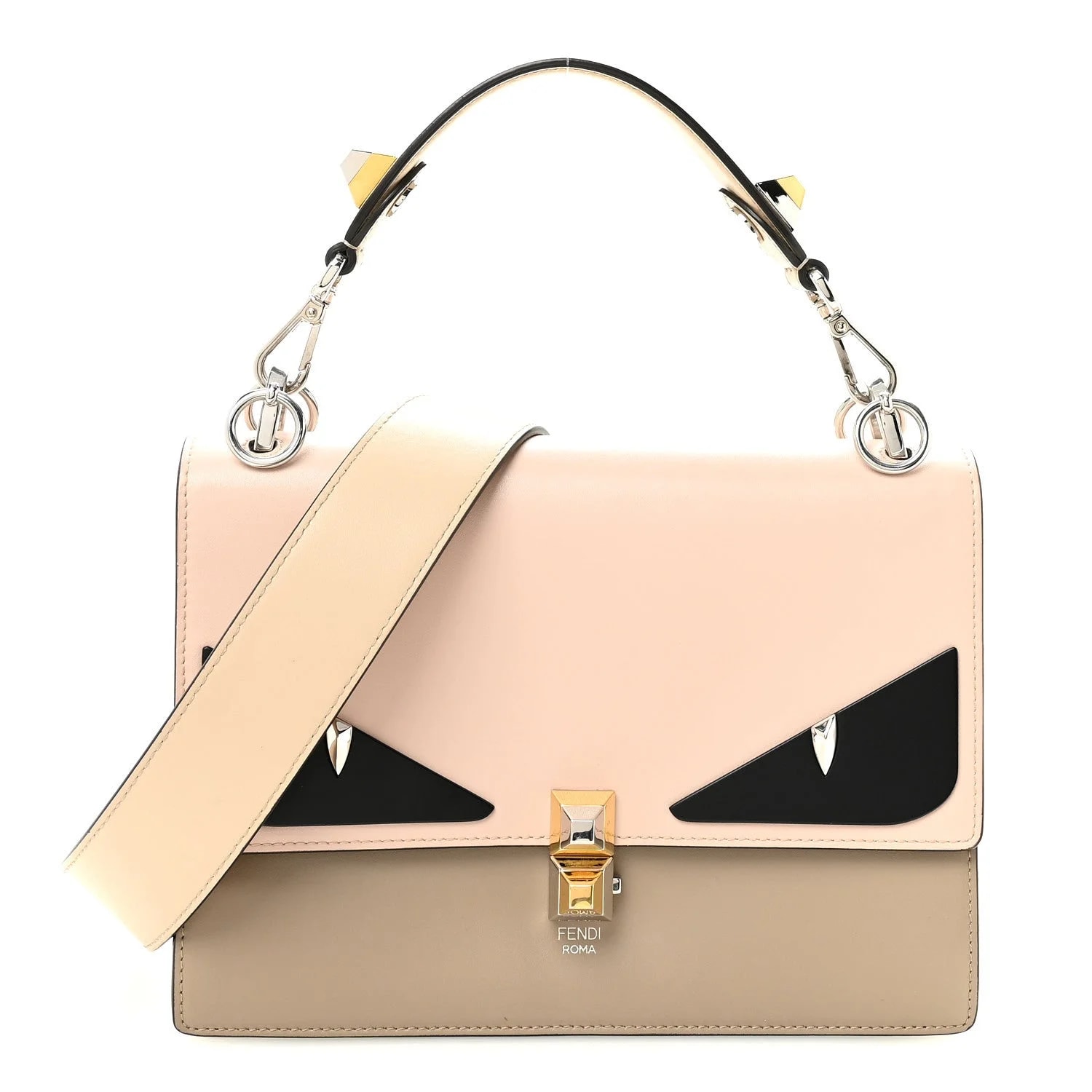 Fendi — Vitello Liberty Lucido Metal Monster Eyes Studded Kan I Cuoio — Handbag — resale