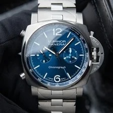 Panerai — Panerai Luminor Chrono Unworn 4/25 Blue Chronograph Steel Bracelet PAM1110 — Watch — resale