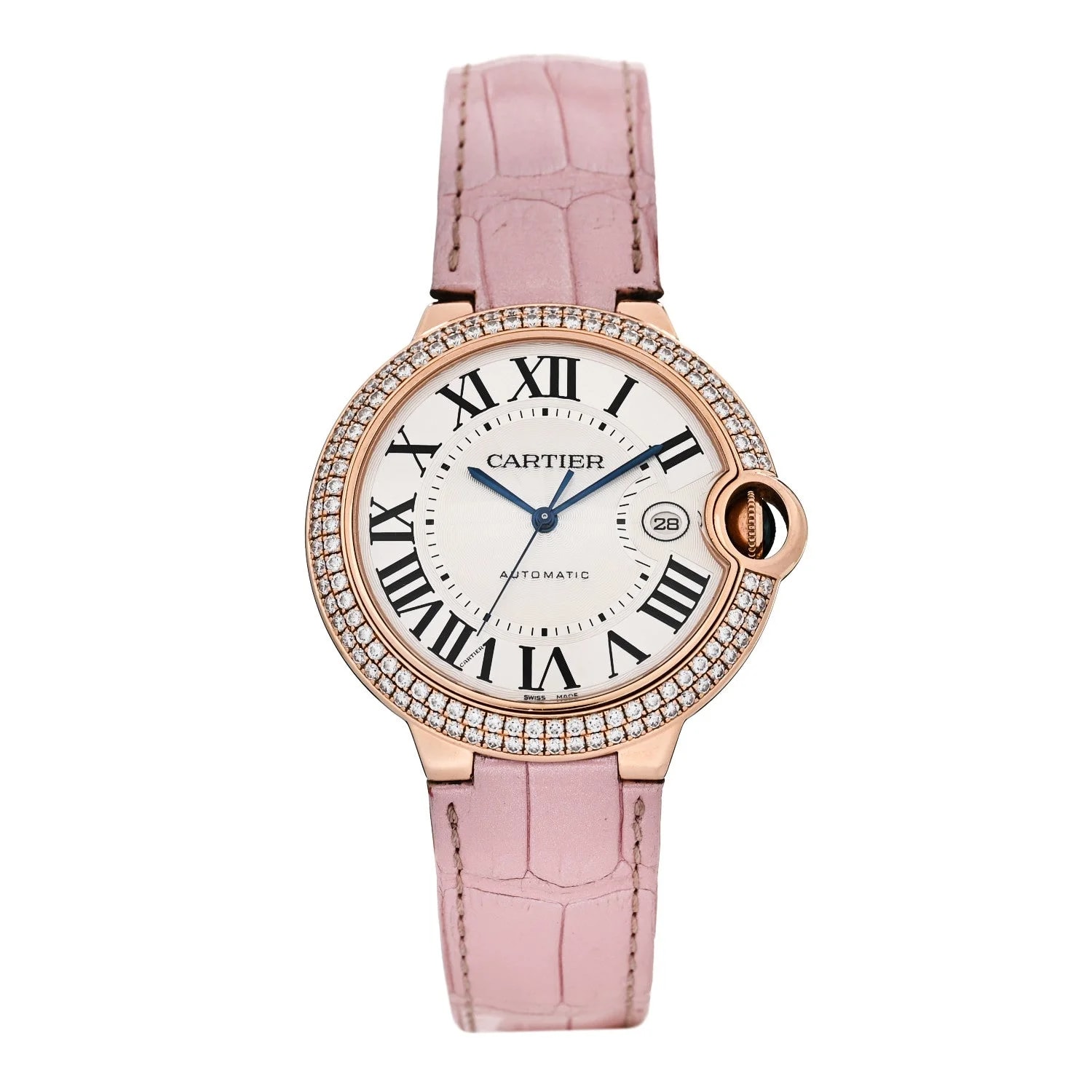 Cartier — 18K Pink Gold Alligator Diamond Bezel 42mm Ballon Bleu de Cartier Automatic Pink — Watch — resale