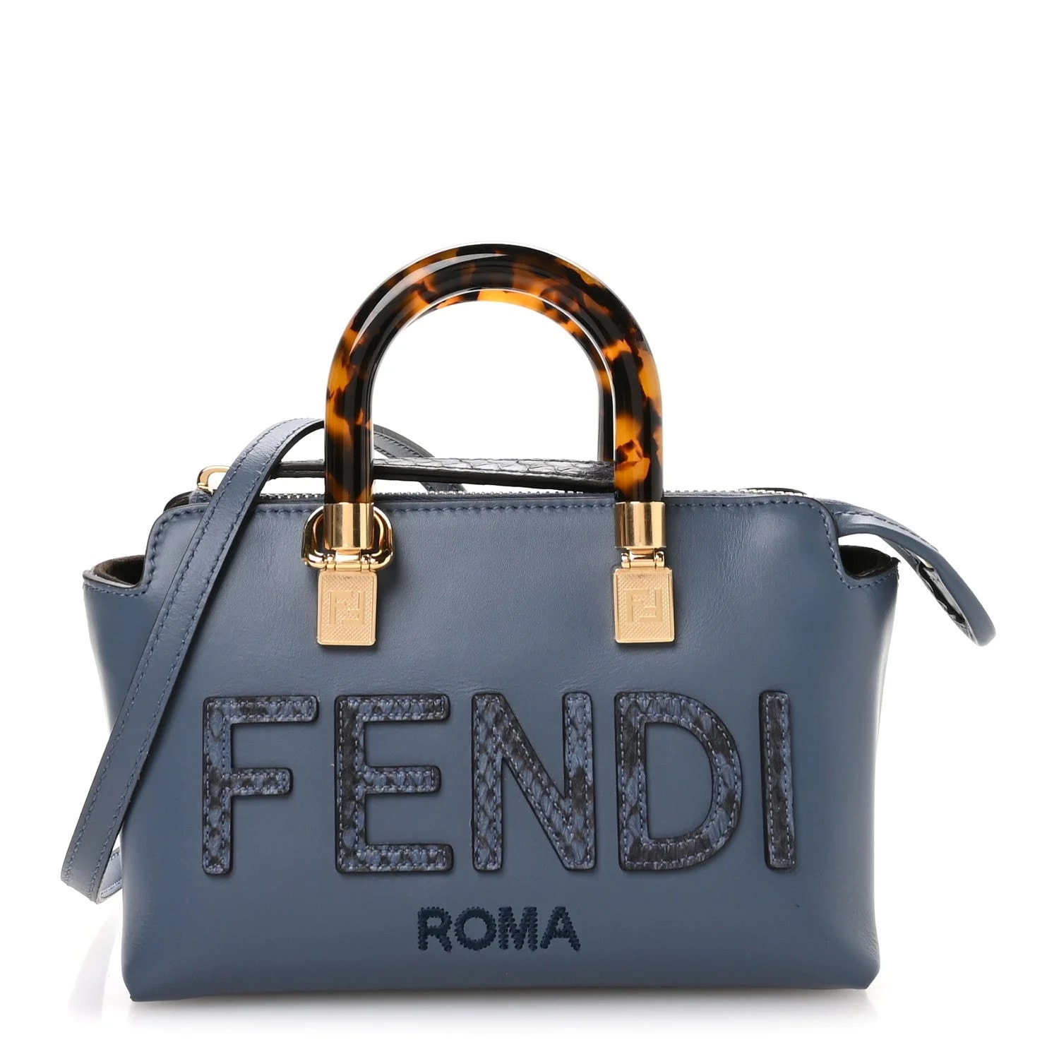 Fendi — Vitello King Plexiglass Elaphe Print Logo Mini By the Way Mirto — Handbag — resale