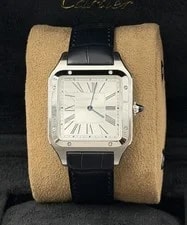 Cartier — Cartier Santos-Dumont Large WSSA0085 Silver Dial Steel 43.5mm Quartz Blue Strap — Watch — resale