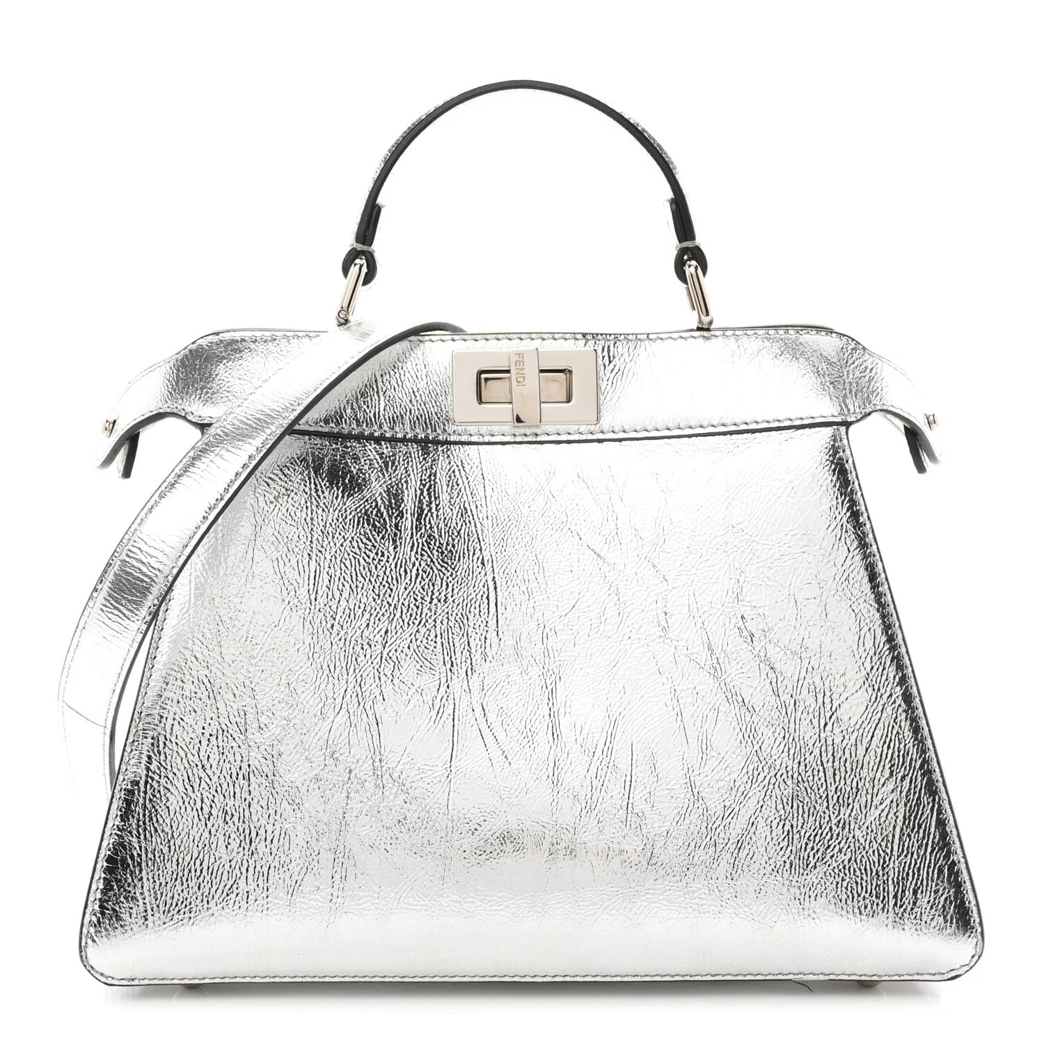 Fendi — Rock Millenium Laminata Small Peekaboo I SEE U Satchel Argento — Handbag — resale