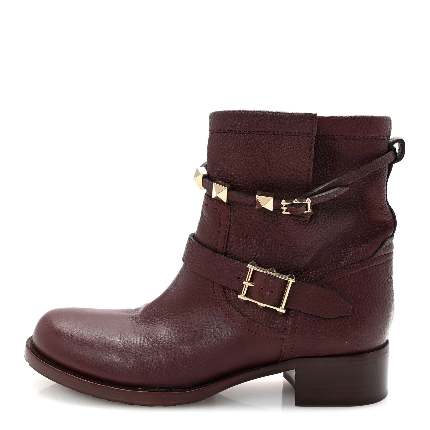 Valentino Garavani — Pebbled Rockstud Biker 40 Rubin — Designer Shoe — resale