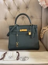 Hermès — Hermès Kelly 28 Cypress GHW Evercolor Stamp A — Handbag — resale