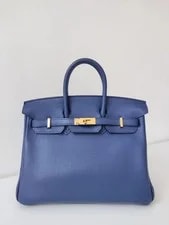 Hermès — Hermès Birkin 25 Verso Saphir Mouette Taurillon Novillo HW Stamp — Handbag — resale