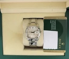 Rolex — 2011 Rolex Date 115200 Silver Dial SS Oyster With Papers 34mm — Watch — resale