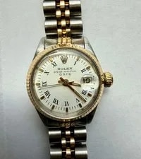 Rolex — Rolex Oyster Date 6917 White Roman Dial 14k & S/S — Watch — resale