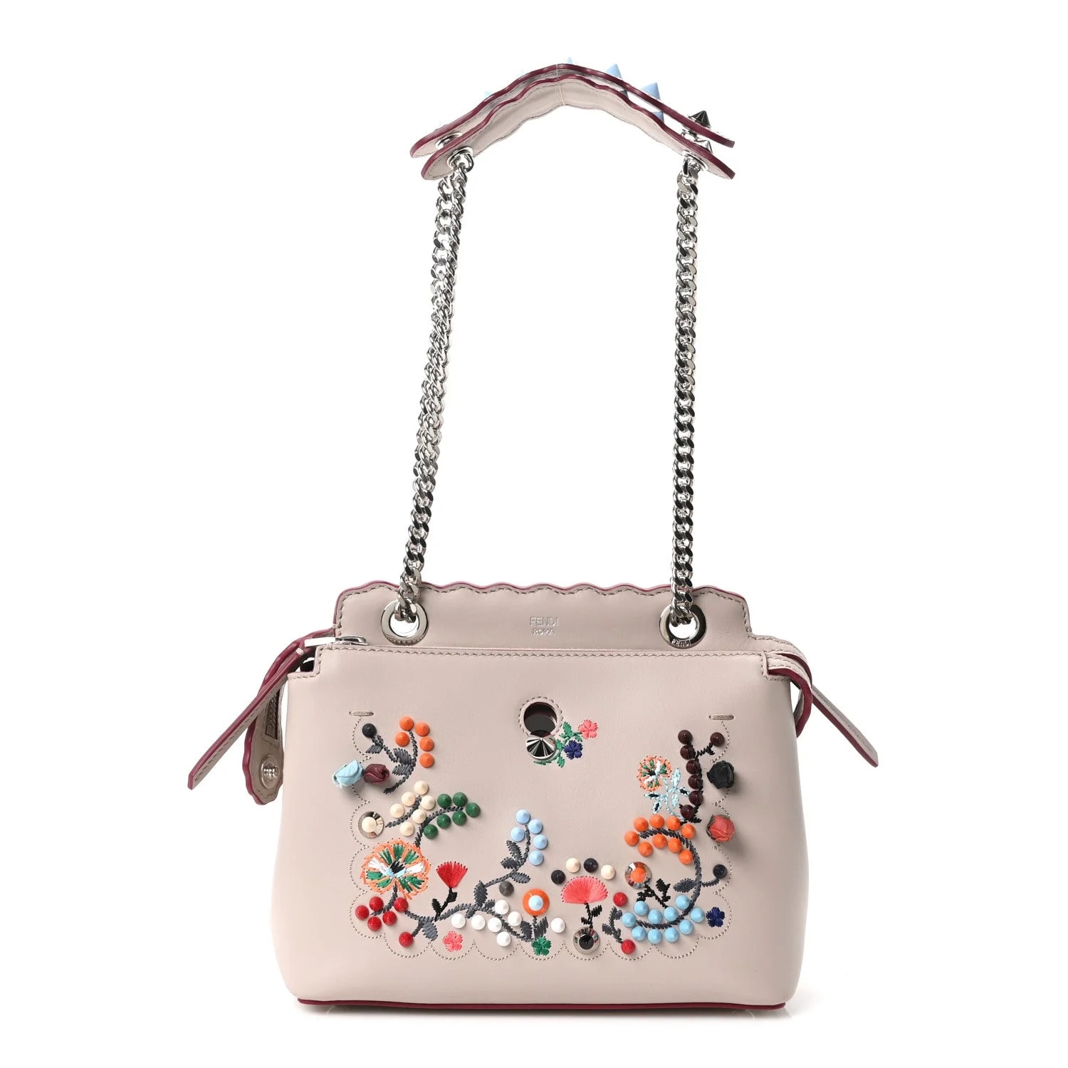 Fendi — Vitello Baltico Flowerland Studded Small Dotcom Click Chain Satchel — Handbag — resale