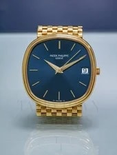 Patek Philippe — 1980s Patek Philippe Blue Jumbo Ellipse With Brick Bracelet (Ref. 3734) — Watch — resale
