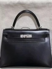 Noir — Hermes Kelly 28 89 Box Calf PHW No Receipt Auth — Handbag — resale