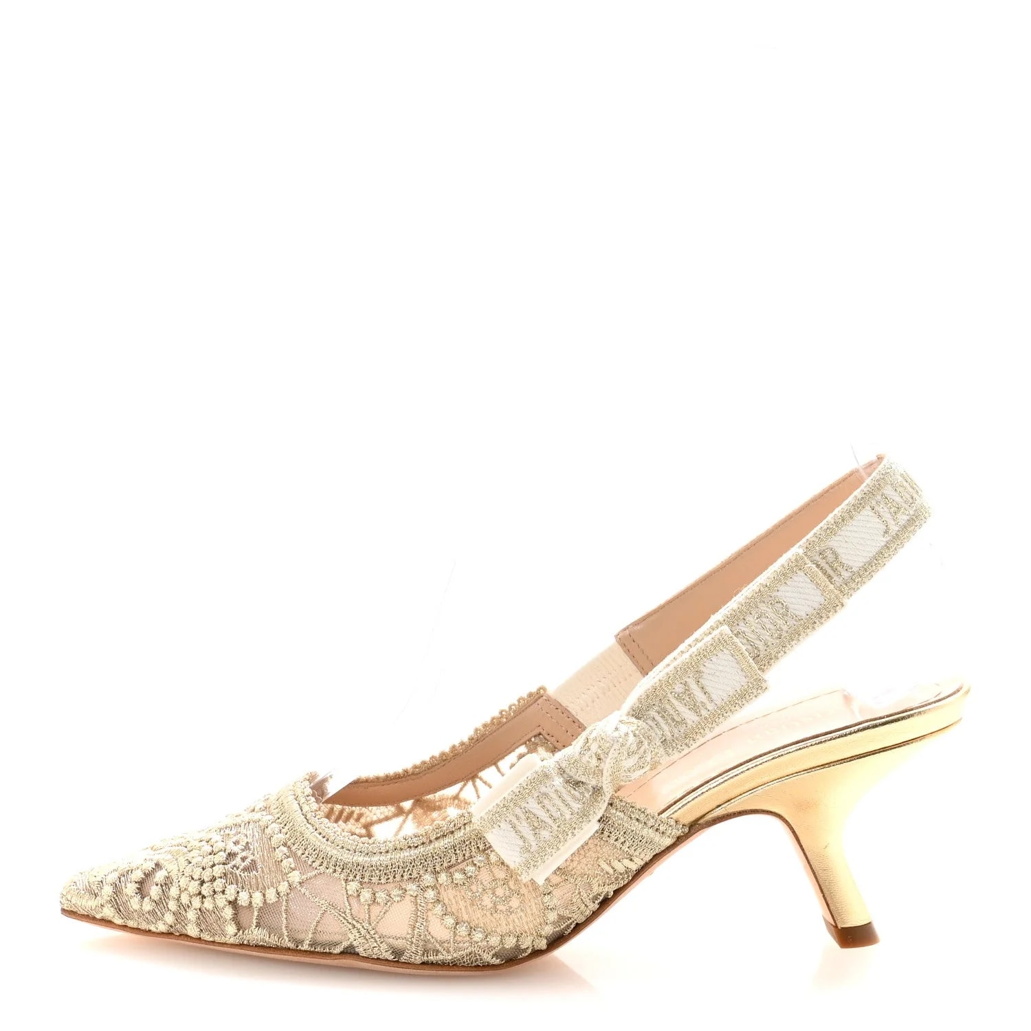 Dior — Transparent Metallic Embroidered Macrame Constantine Embroidered J'Adior Slingback 65mm 36 Pale — Designer Shoe — resale