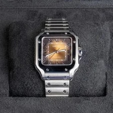 Cartier — Cartier Santos Brown “Tiger Eye” Dial Medium 35.1mm Complete Set – WSSA0065 — Watch — resale