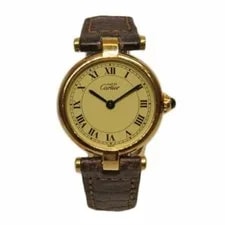 Cartier — Cartier 925 Must Vendome Vermeil Leather Belt QZ 025 B Rank 92 From Japan — Watch — resale