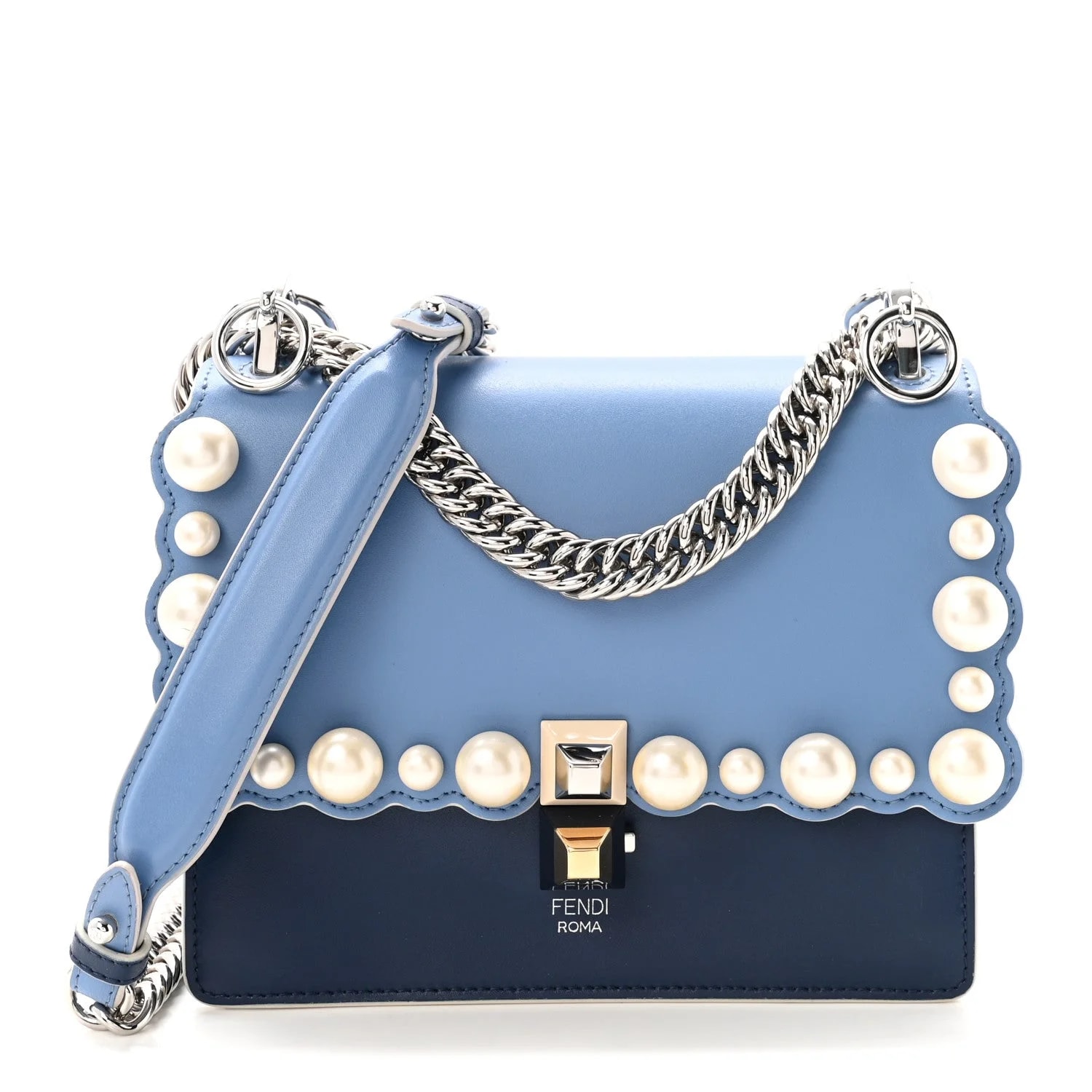 Fendi — Vitello Liberty Scalloped Small Kan I Nebula Scuro — Handbag — resale