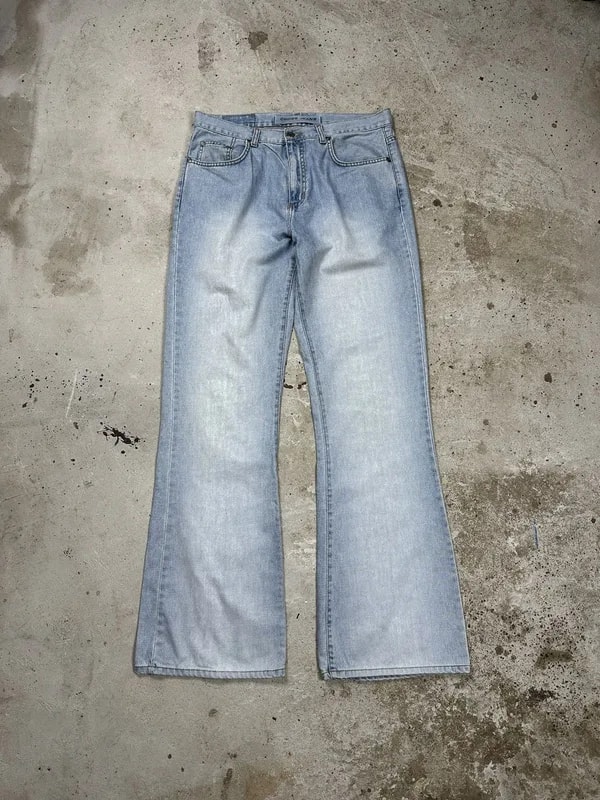 ‼️ Vintage y2k Flared Wide Leg Denim Pants Washed Baby Blue — Clothing — resale