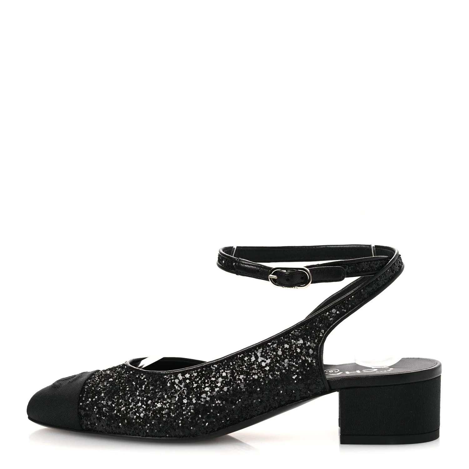 Glitter Grosgrain Cap Toe CC Ankle Wrap 38 — Designer Shoe — resale